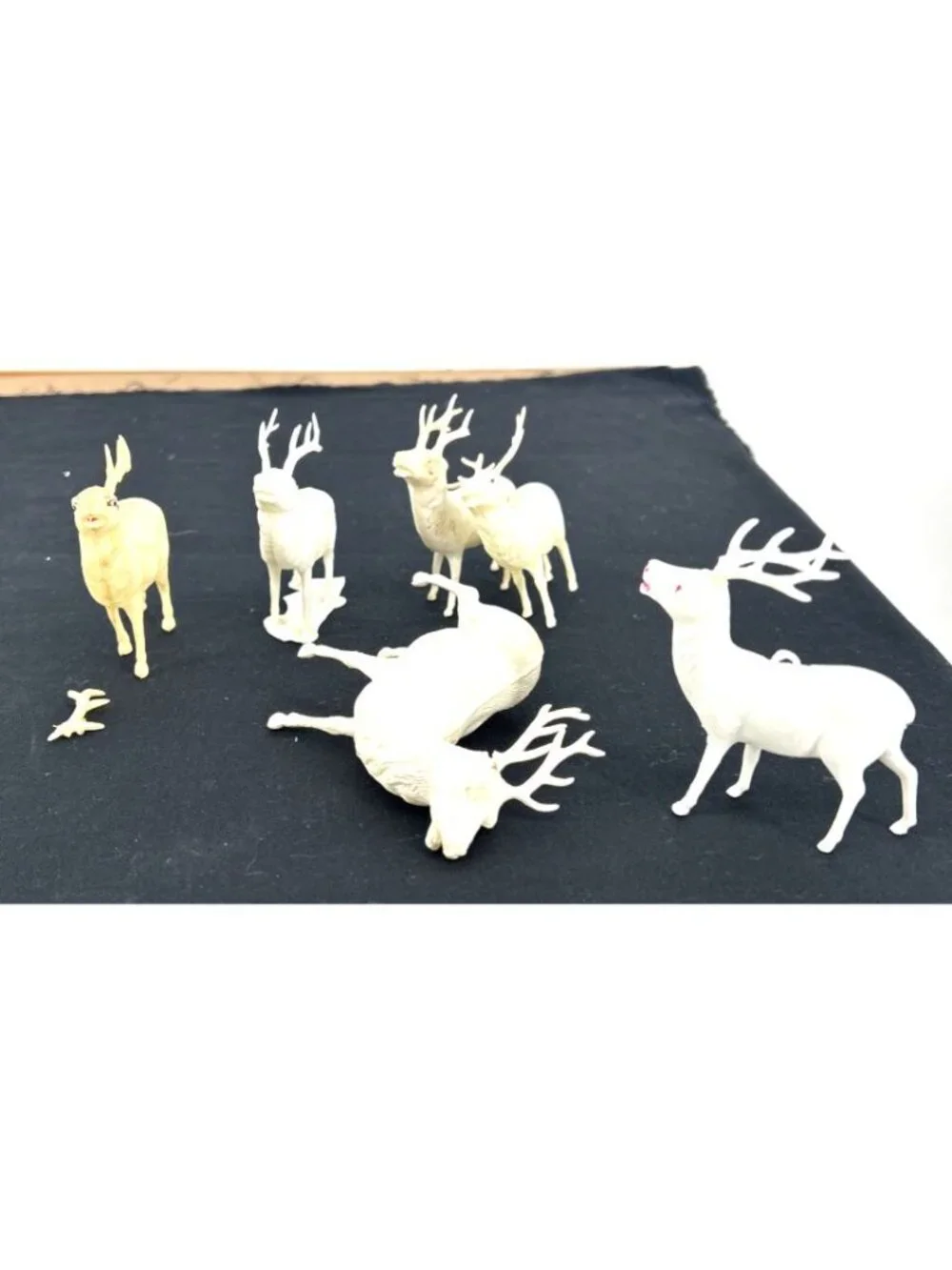 Vintage Standing White Deer Reindeer Antlers Plastic Lot of 6